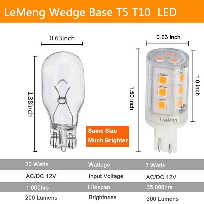 LeMeng 3W T10 Wedge Base RV 921 LED Light Bulb 12VAC/DC Landscape Garden Patio Path Driveway Malibu, RV Camper Trailer Motorhome Marine Boat Dome Fixture Lighting(6000K Daylight White)-6 Pack - Image 2
